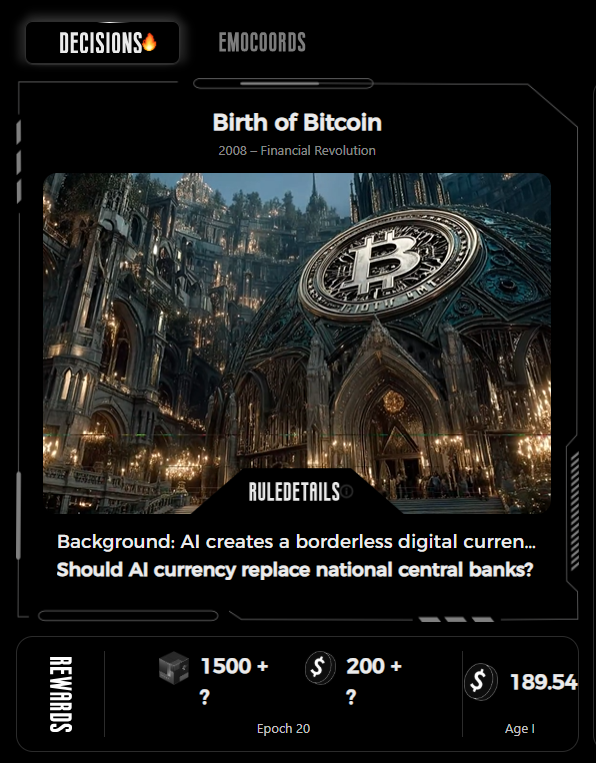 PawanKumar67103's tweet photo. Epoch 20 — Age 1 Begins
A new financial revolution inside GAEA Deep Decisions:
“Birth of Bitcoin Should AI currency replace national central banks?”
The future of money is no longer controlled…
It is trained, voted, and evolved by us.
@aigaealabs
#GAEA #DeepDecision #Epoch20 #BitcoinRevolution #FutureOfFinance