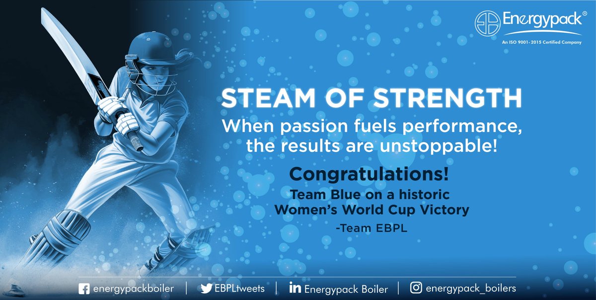 EBPLtweets's tweet photo. STEAM OF STRENGTH
Congratulations to the unstoppable Women in Blue! 
Energypack Boilers
Steam Boilers | Allied Heating Equipment Design
Marketing | Manufacturing | After Sales Service
✅We are MAKE IN INDIA
Contact US: +91 9136247055/+91 9537247055
#womensworldcup2025 #ebpl https://t.co/fpA9EOKh28