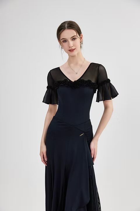 NY 25212S | ボールルーム・トップス（ブラック） 新素材「アイス