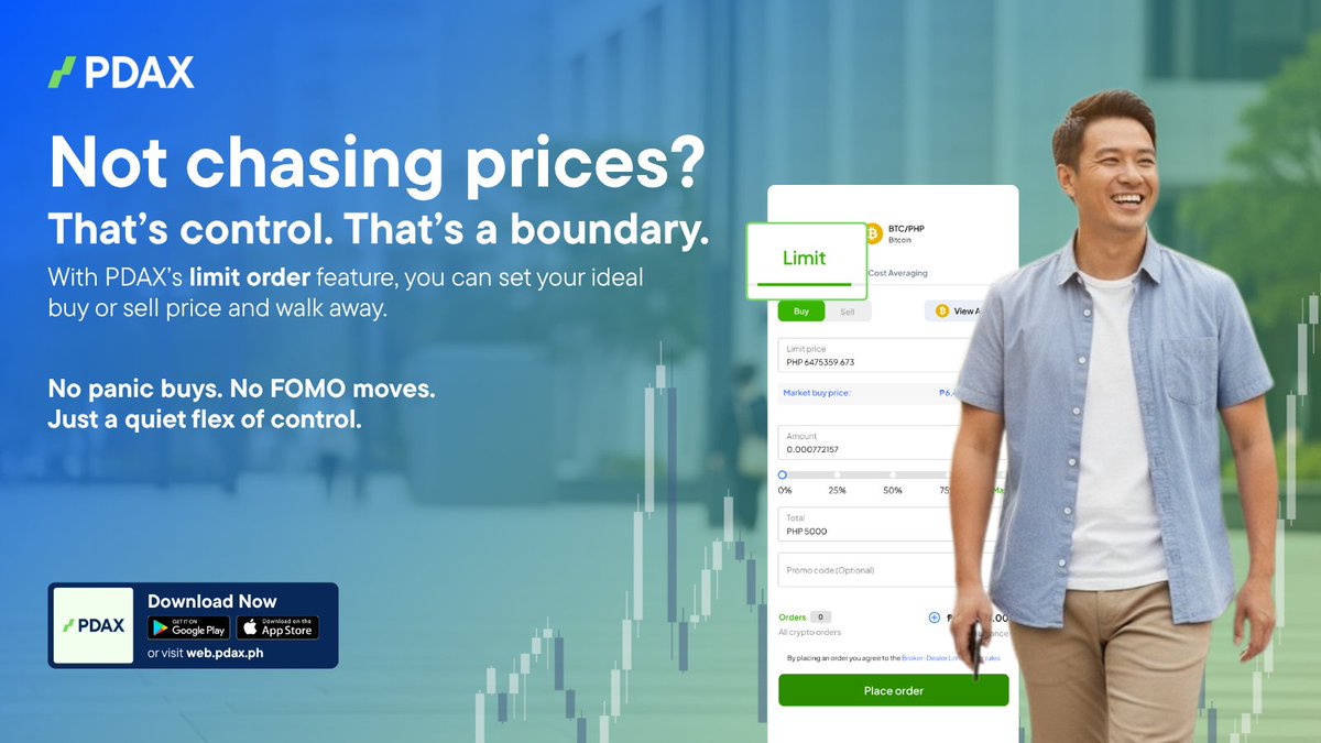 In your growth era? Set boundaries. ✓ Self-control is knowing when not to  chase the price. Use limit order on PDAX to trade at your preferred price  automatically. No rush. No noise.
