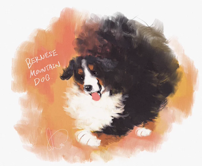 息抜きに使った事のないブラシで超自由に犬を描いてみたけど、なんか普通に良い絵になったよ
