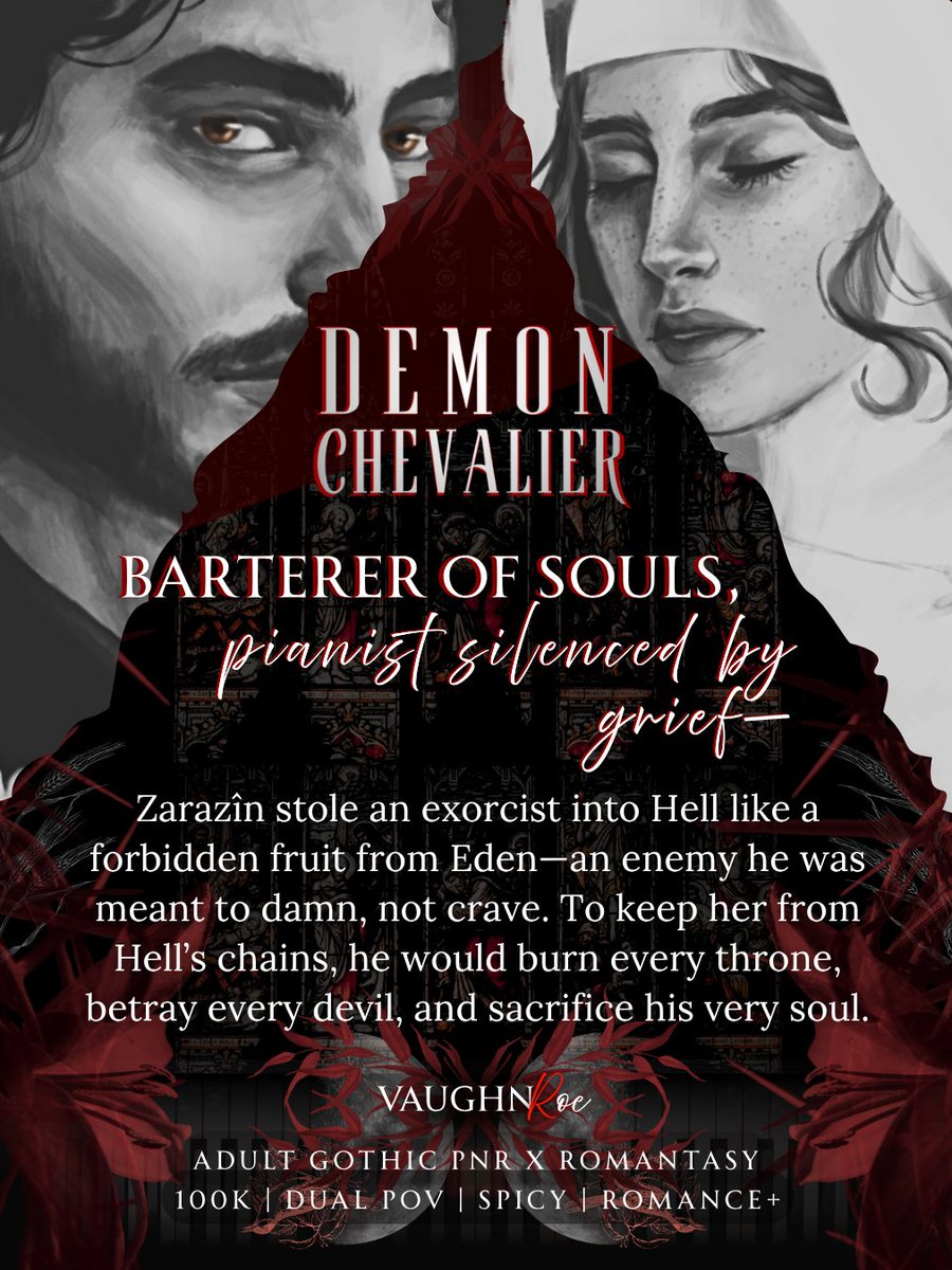 Editors, DEMON CHEVALIER—an adult gothic pnr x romantasy—is a 100k enemies-to-lovers standalone.

yearning x swoon galore
THE KNIGHT &amp; THE MOTH

forbidden love x soul deals
PHANTASMA

evocative prose
A DOWRY OF BLOOD

grounded 2ndary world x spice
NEON GODS

#QuestPit #AG #A #RF