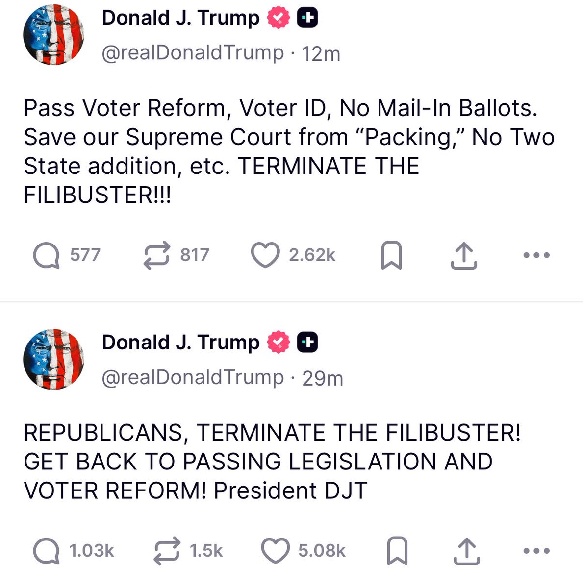 “Voter reform” is incredibly ominous. 

The president has no respect for our Constitution, democracy, or the rule of law.
