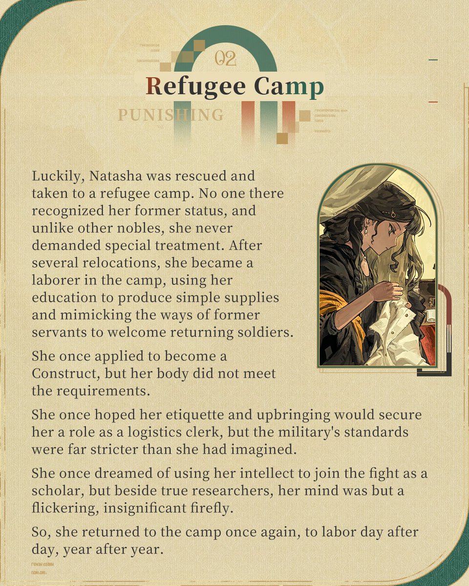 PGR_GLOBAL's tweet image. [Natasha | New 6★ Tactical Memory Chip]

When they traced her to the last recorded camp, they found Natasha had remained there forever.
A simple grave, marked by a tombstone of small stones and fabric strips, bore her epitaph:
&quot;I am Natasha. I lived.&quot;
#punishinggrayraven #PGR…
