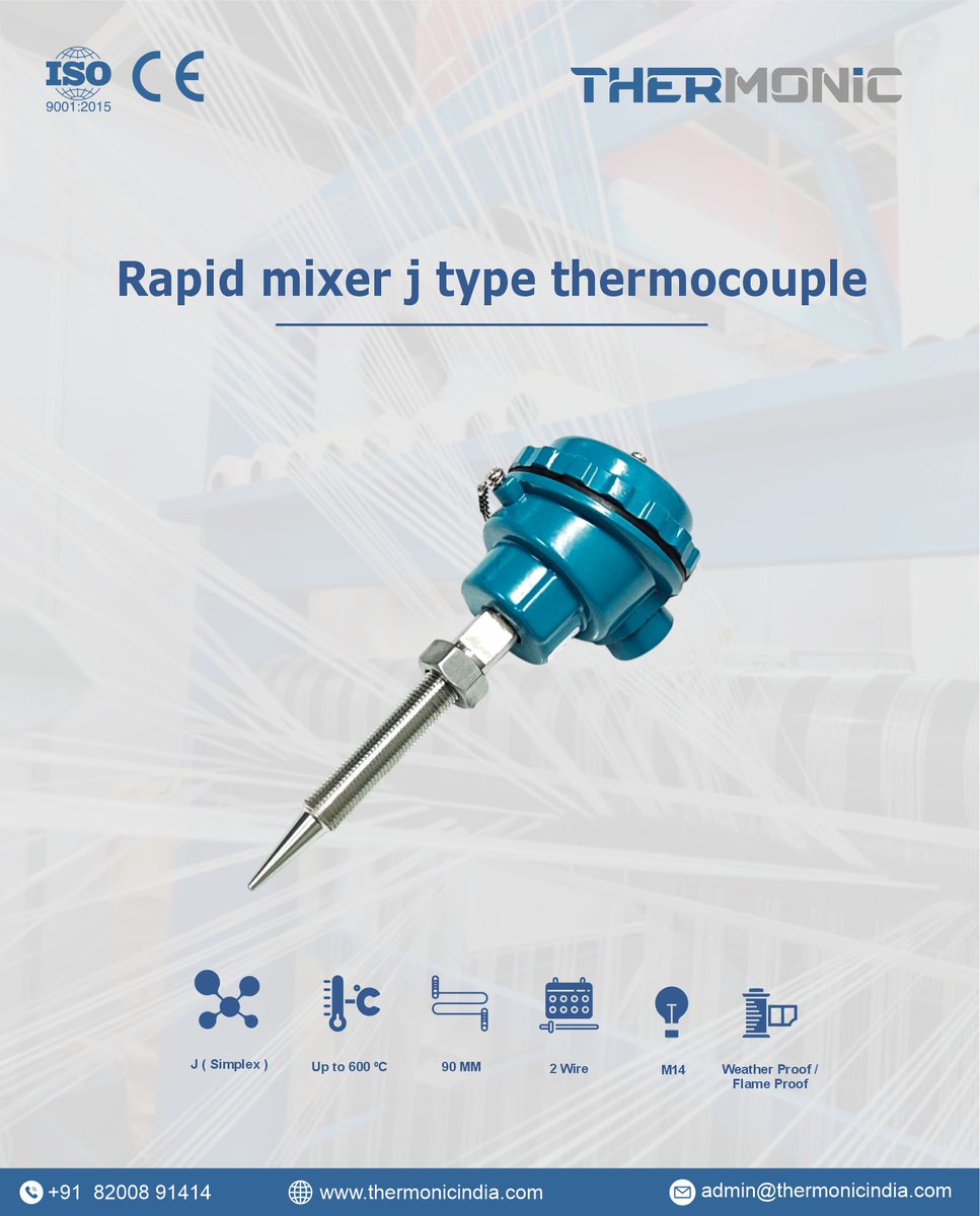 Precision That Performs, Even Under Pressure ⚙️🔥

At Thermonic, we engineer temperature-sensing solutions that redefine reliability and accuracy. Our Rapid Mixer J Type Thermocouple is built to deliver exceptional temperature control in demanding industrial environments.