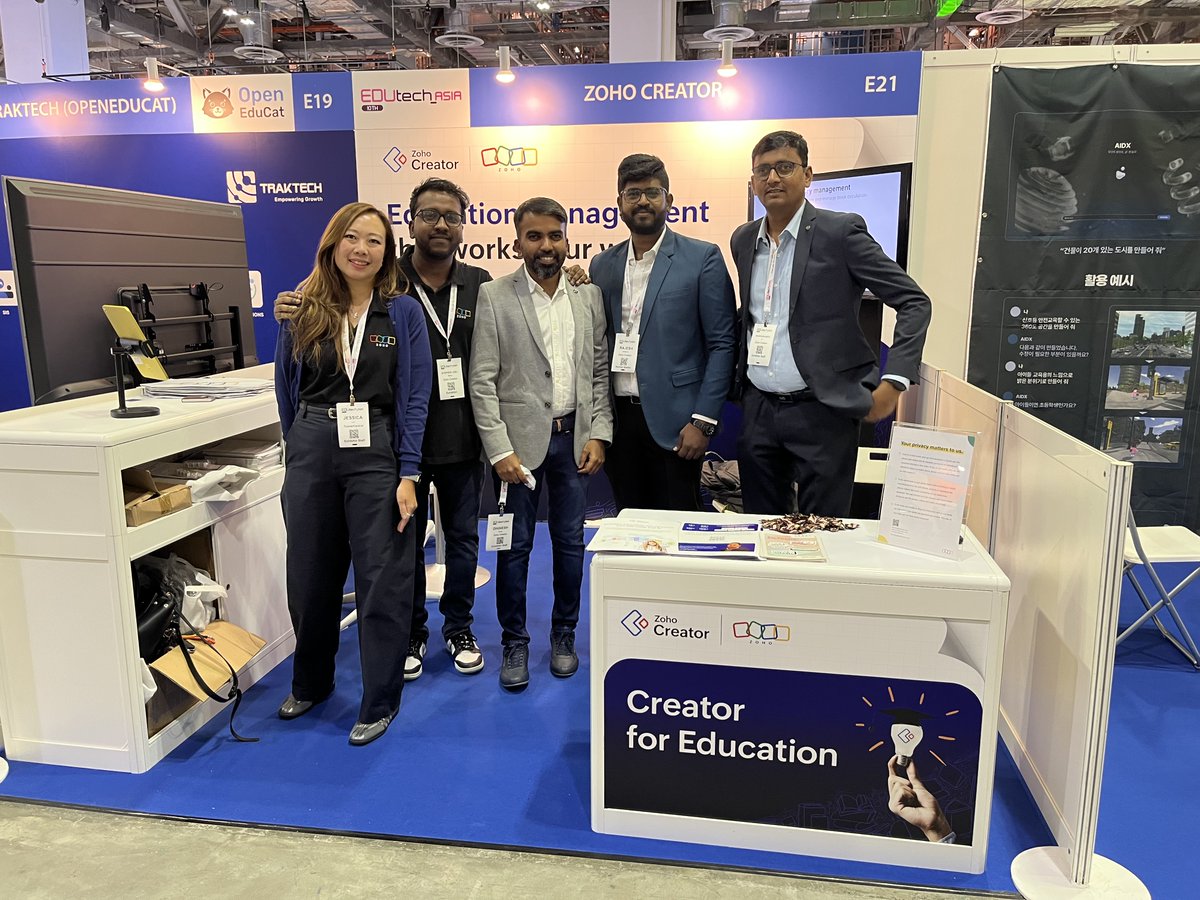 ZohoCreator's tweet image. 🇸🇬 Good morning Singapore! We&apos;re here at the Sands Expo &amp;amp; Convention Center over the next two days for the 10th edition of @edutech_asia. Come visit us at Booth E21 to learn how the power of low-code and AI can supercharge your institution.