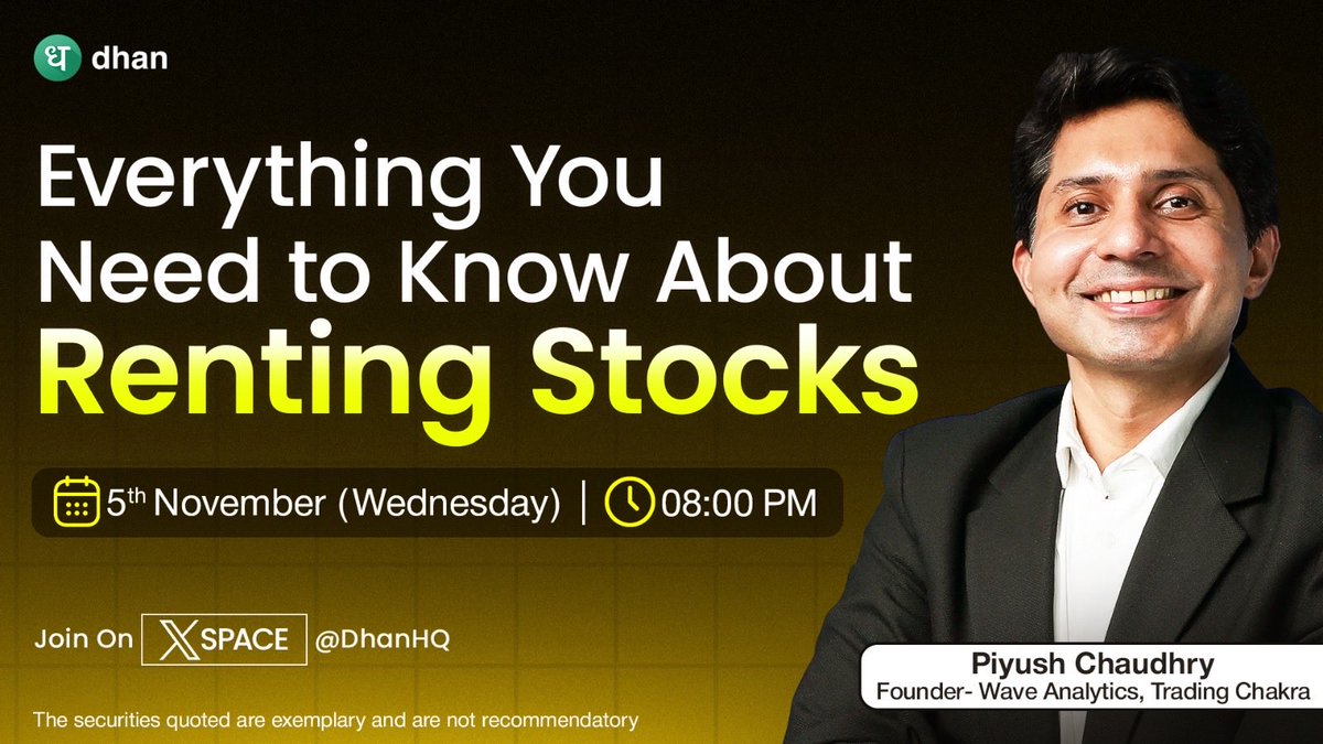 DhanHQ's tweet image. Join us today at 8 PM on our X Space for an insightful discussion on the overall market landscape and a deep dive into an important concept — Securities Lending and Borrowing Mechanism (SLBM).

We’ll be joined by @piyushchaudhry , who will share his expert insights and…