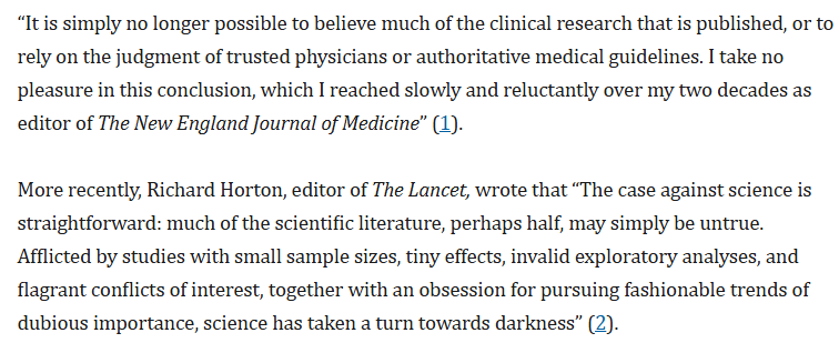 1. Major impact factors journals' editors have stood up to denounce the corruption of the process.
pmc.ncbi.nlm.nih.gov/articles/PMC45…

2. Academics have spoken up against the censorship they experienced in academic reviews - see this conference.
x.com/canceledmouse/…
<a href="/IntegralAnswers/">IntegralAnswers</a>