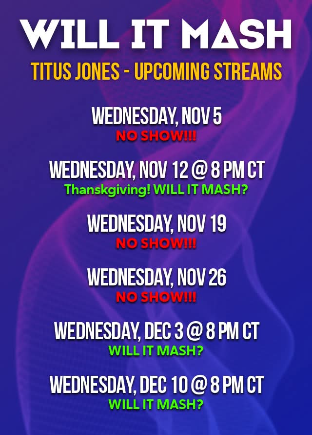 Upcoming streaming schedule on Twitch! Don't miss my last few streams of the year!

twitch.tv/titusjonesmusic