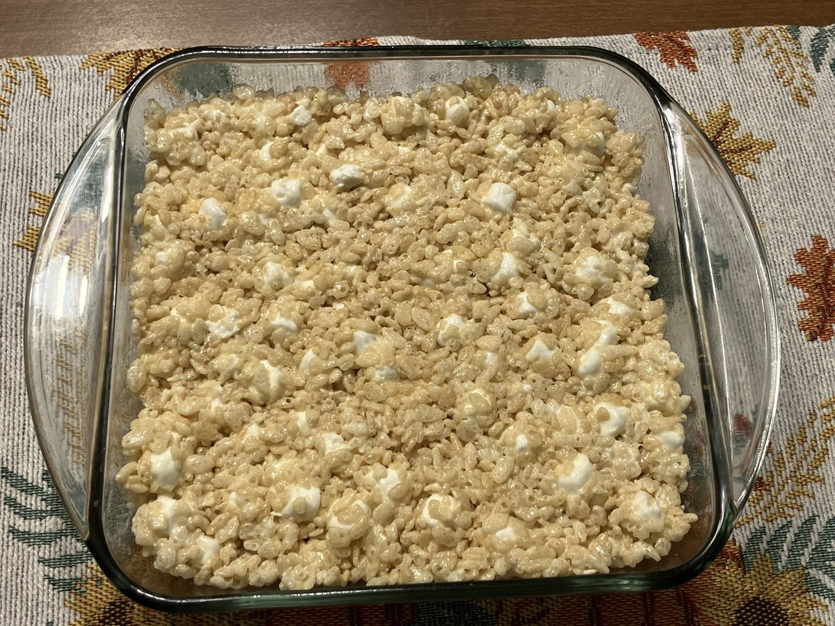 When the hubby gets home in the morning, he has the next 2 days off. 
I made him some rice crispy treats, with extra marshmallows. Just waiting for them to set up, so I can cut them into squares.