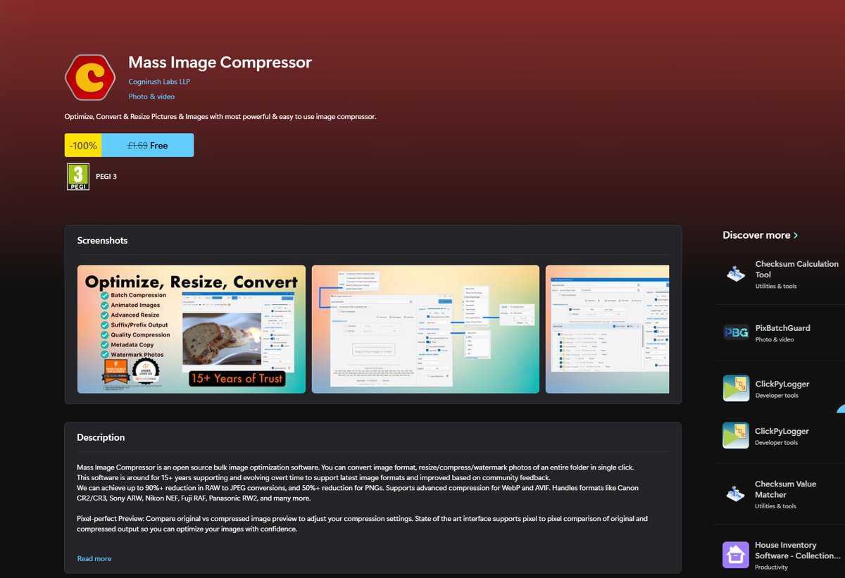 CAStenman's tweet image. Mass Image Compressor, is App of The Day on myAppFree   t.ly/AZuTL      #Windows11 #myAppFree #Compressor #Image