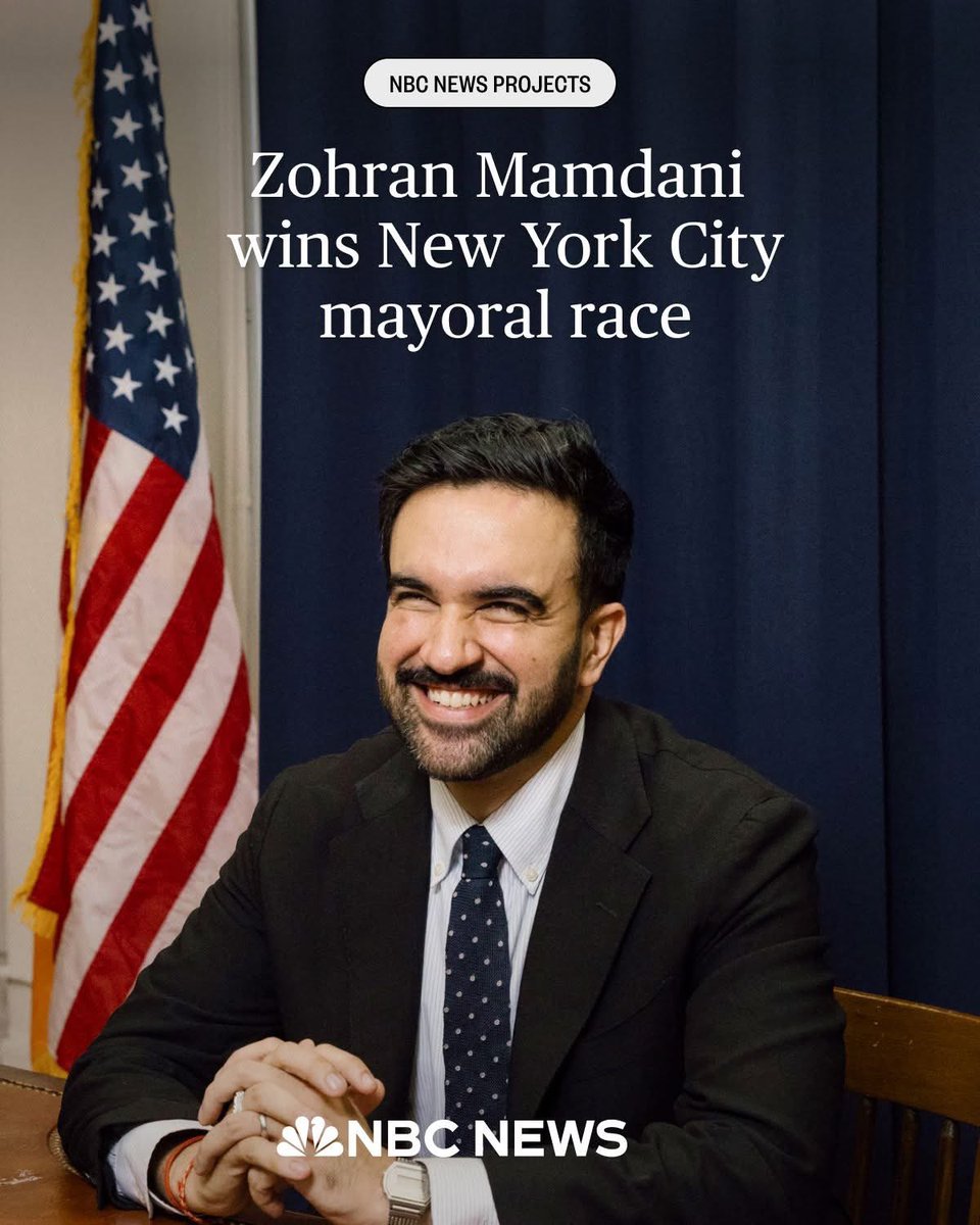 The people have spoken! Congratulations to Mayor Elect <a href="/ZohranKMamdani/">Zohran Kwame Mamdani</a> on running a phenomenal campaign and winning New York City’s Mayoral race! Now we must come together and lift our city up! 

#ZohranMamdani