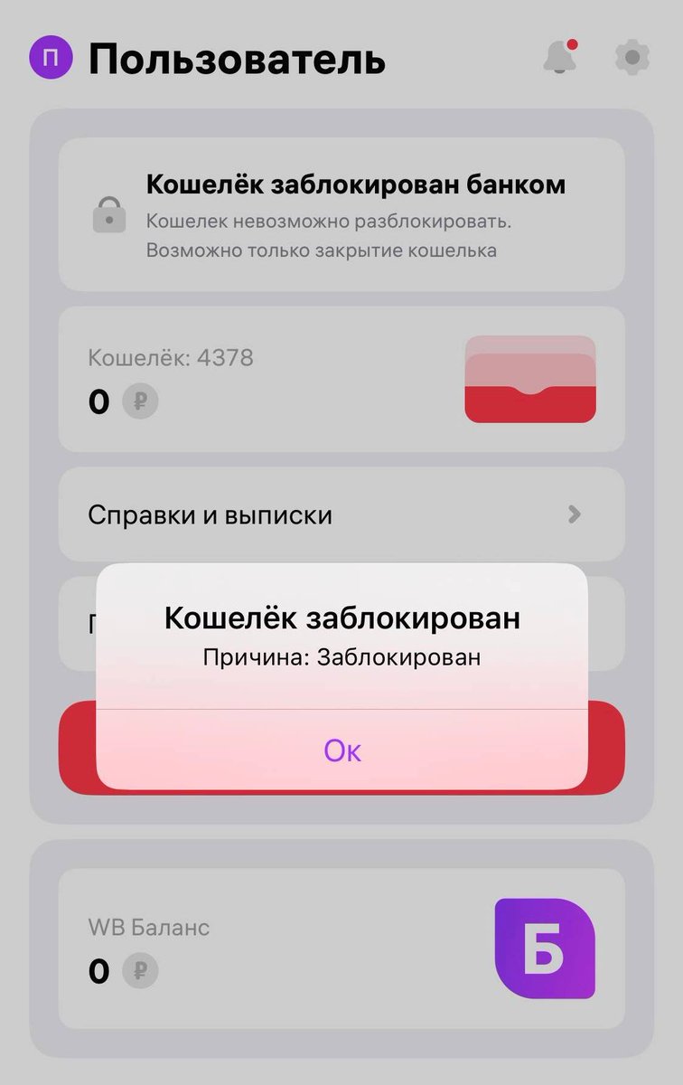 Кошелек заблокирован по причине нахуй пошёл
