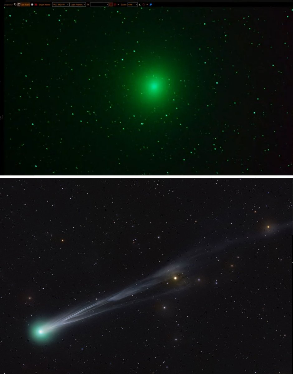 5lizzy3k's tweet image. shout out Dobsonian Power, when your leaders let u down regular folks is all we got. 22nd of Oct photo on top taken by Dobsonian Power (live), below if you search coment SWAN on google...no tail just like 3iatlas. everyone hoping for light to sublimate lol #cometSWAN #C2025R2SWAN