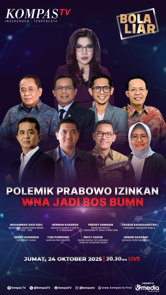 Jika sempat dan berkenan silakan simak dialog terkait WNA bisa jadi Bos BUMN di <a href="/KompasTV/">KOMPAS TV</a> malam ini (24 Oktober 2025), jam 20.30 WIB