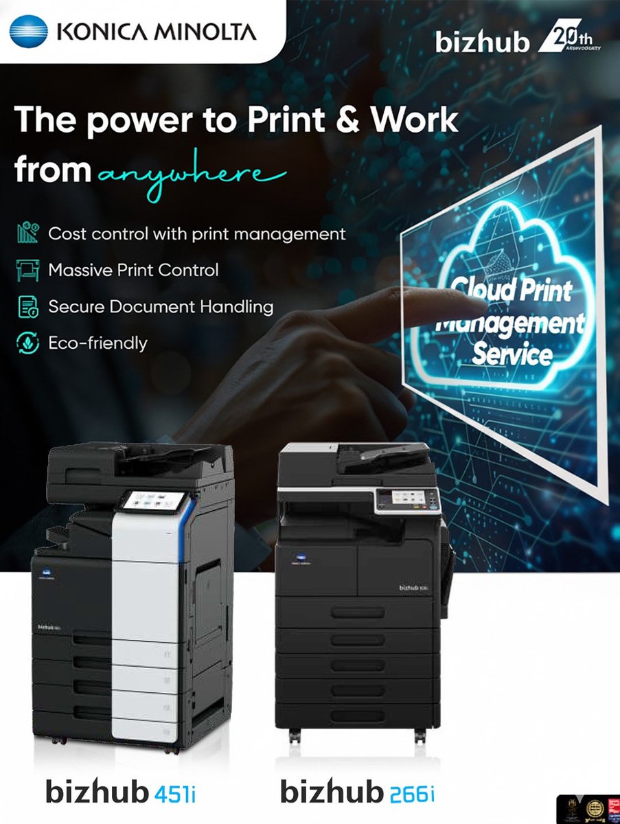 Seamless, secure and sustainable!
Cloud PMS with bizhub 451i and bizhub 226i gives your workplace the freedom to print, manage and collaborate from anywhere. Whether your team is in-office, remote, or hybrid, stay connected, stay in control and stay cost-efficient.  

#bizhub