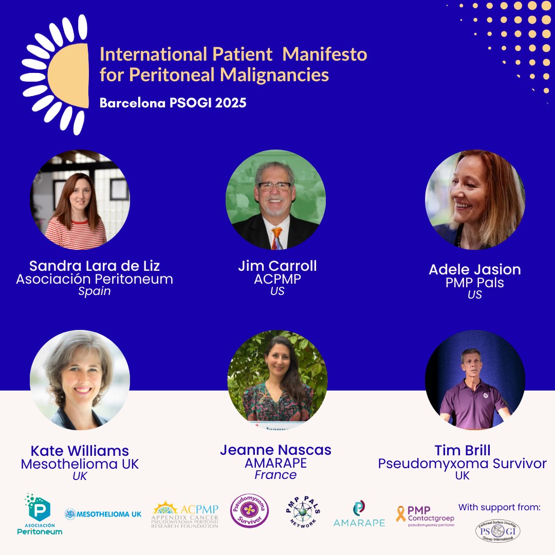 El cáncer en la cavidad peritoneal es uno de los más desconocidos para el conjunto de la sociedad🗣️ Por 1ª vez, pacientes de cinco países se unen para alzar su voz
30 de octubre, 17.00 h · PSOGI Barcelona 2025
Manifiesto Internacional de Pacientes
psogicongress2025.com