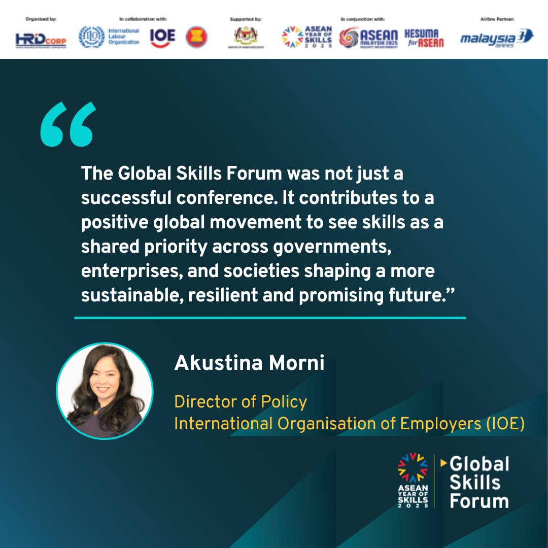 ILO_SKILLS's tweet image. Voices from the #GlobalSkillsForum2025, Day 2.

#SkillsforAll #HRDCorp