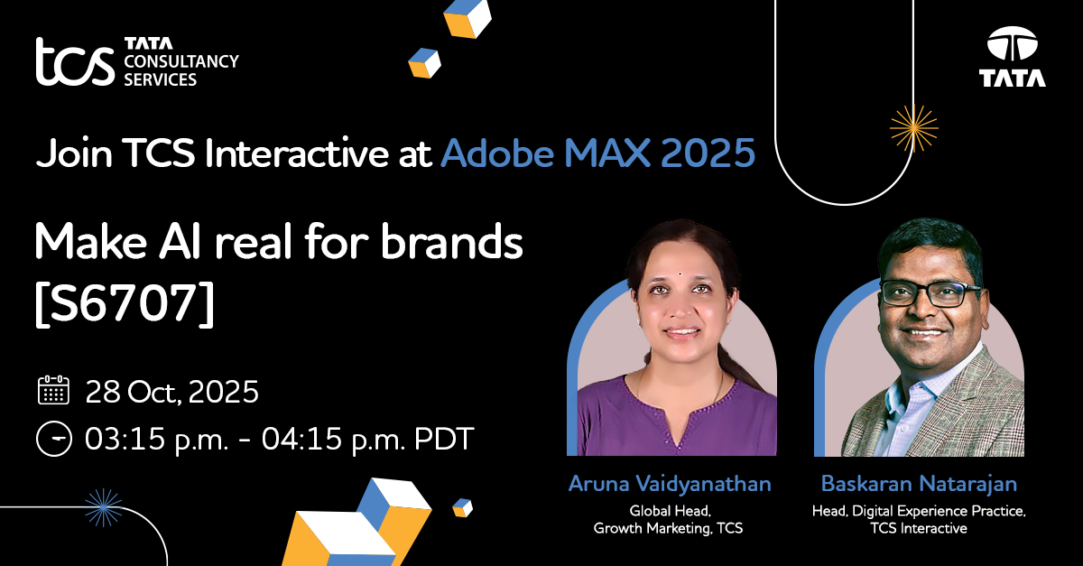 TCSDigitalTech's tweet image. Join #TCSInteractive at #AdobeMAX for an insightful session where Baskaran Natarajan and Aruna Vaidyanathan will explore how brands can harness #AI to deliver personalized, seamless, and scalable experiences in today’s digital-first world.
Learn more: lnkd.in/gB2NVQtS