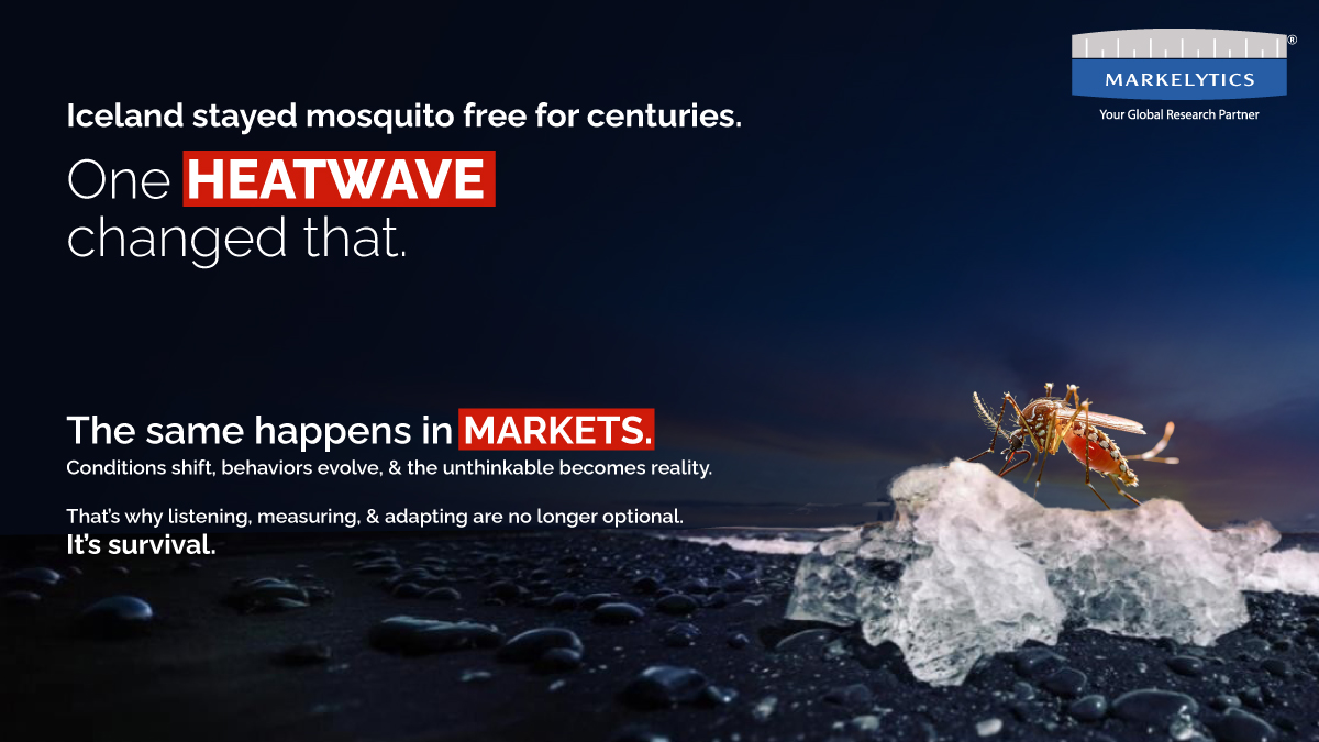 Iceland stayed mosquito free for centuries. One heatwave changed that.

Markets work the same way. Small shifts can signal big change. Spot early signs before they grow.

Markelytics helps brands act on insights with confidence.
sales@markelytics.com | markelytics.com