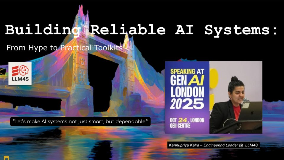KannupriyaKalra's tweet image. Grateful to be speaking today @ GenAI London  alongside incredible AI thought leaders! (genailondon.uk/speakers) Honoured to represent LLM4S (github.com/llm4s/llm4s) on this global stage at Queen Elizabeth II Centre in the City of Westminster, London😍. RSVP now! #GenAI #Scala