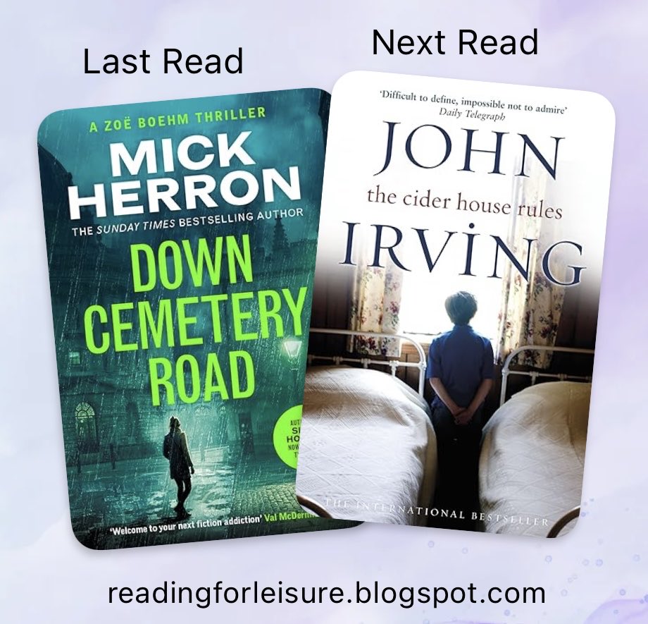 #DownCemeteryRoad by Mick Herron finished in time to watch the TV series. I’m now re-reading #TheCiderHouseRules by John Irving in preparation for the sequel in November. It’s 30+ years since I last read this.
