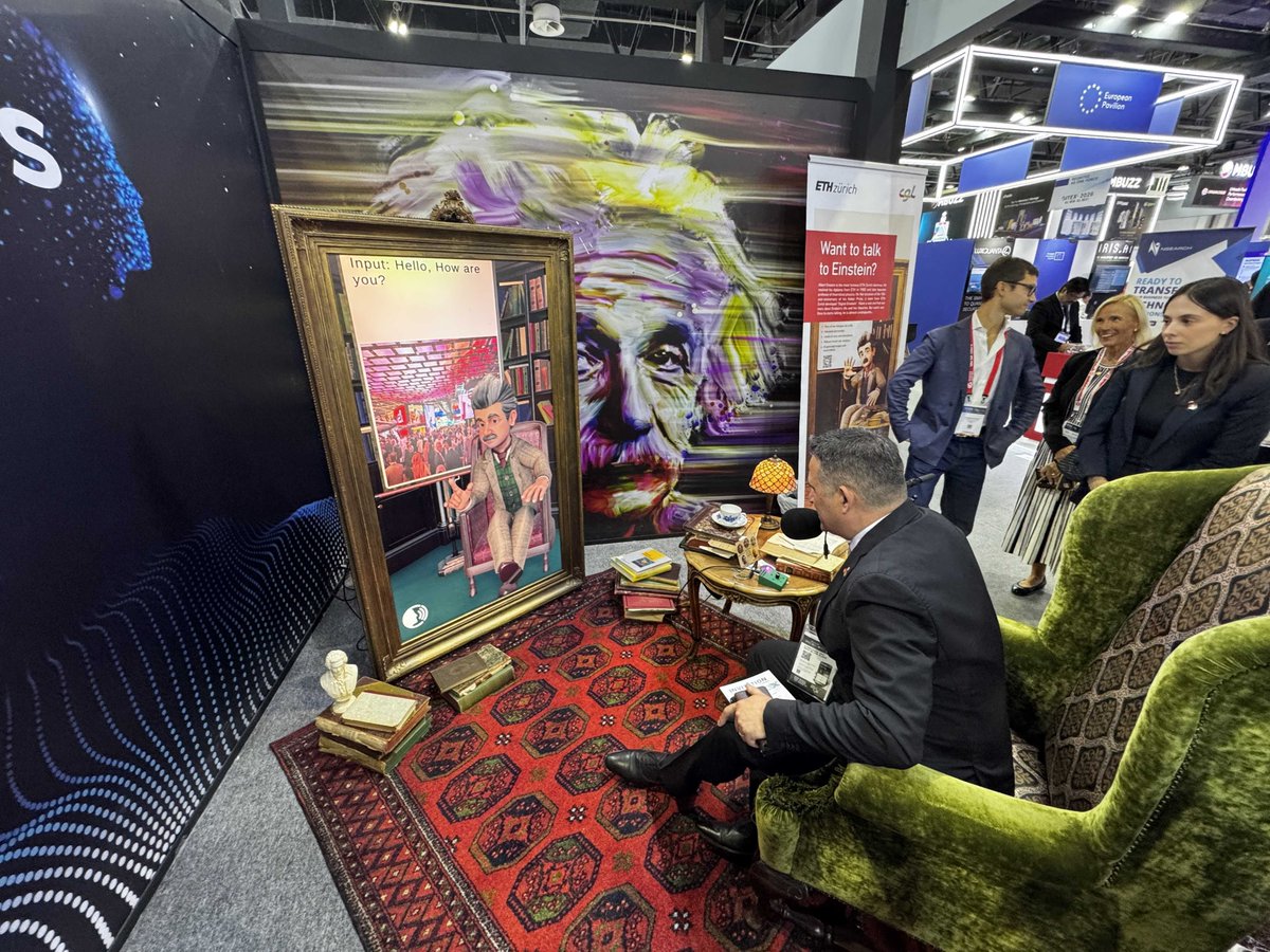 CGL_ETHZ's tweet image. At GITEX Global 2025 in Dubai, Digital Einstein was presented to a worldwide audience, including the Swiss Ambassador, H.E. Arthur Mattli, and the Swiss Consul General, Angelica Schempp. Prof. Gross also joined a fireside chat on stage to discuss the future of interactive avatars