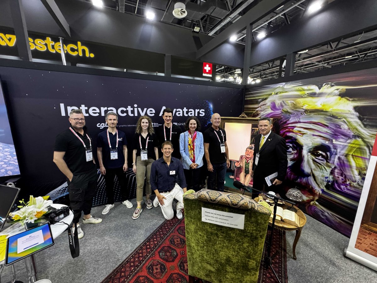 CGL_ETHZ's tweet image. At GITEX Global 2025 in Dubai, Digital Einstein was presented to a worldwide audience, including the Swiss Ambassador, H.E. Arthur Mattli, and the Swiss Consul General, Angelica Schempp. Prof. Gross also joined a fireside chat on stage to discuss the future of interactive avatars
