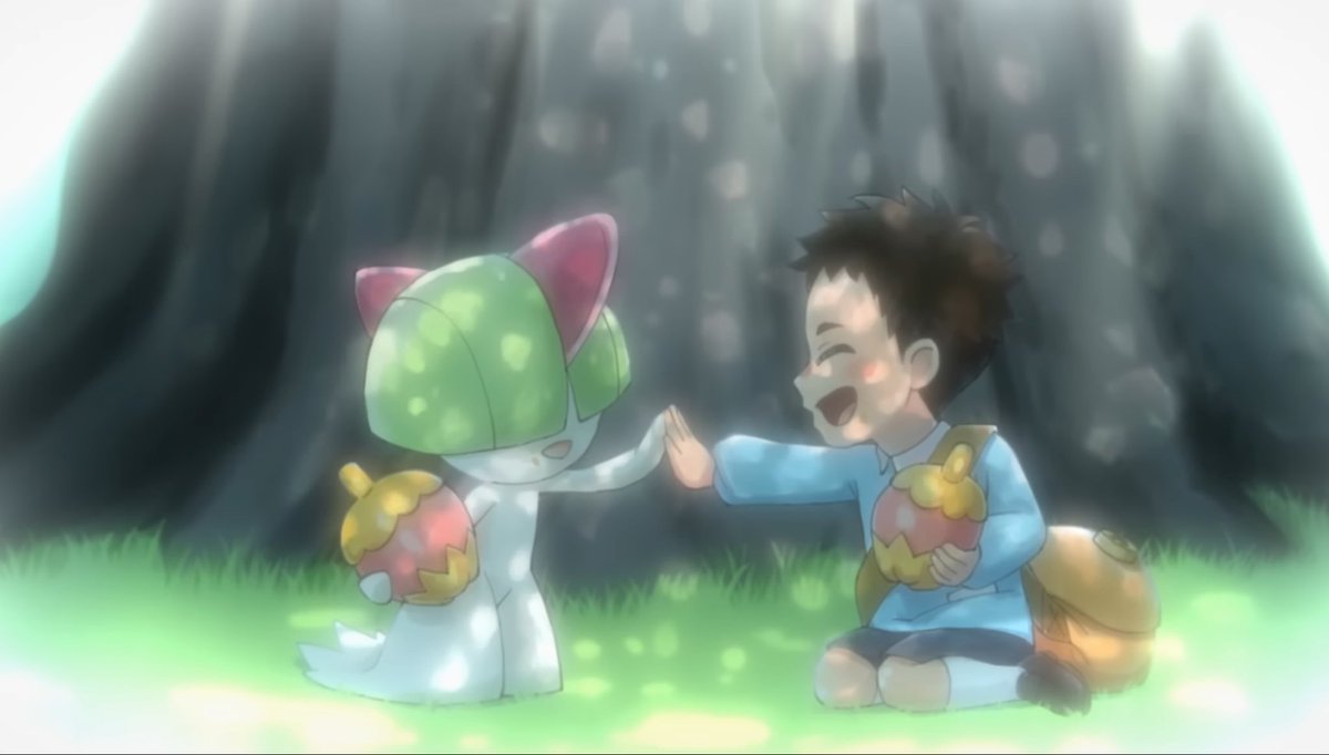 Gomimushi_Mk2's tweet image. なんかポケモン公式が子供の頃に出会ったラルトスと一緒に過ごしてサーナイトまで進化させて一緒にボールから出したまま暮らしてるpixivで死ぬほど観たシチュのショートアニメをお出ししてきたんだけどなに