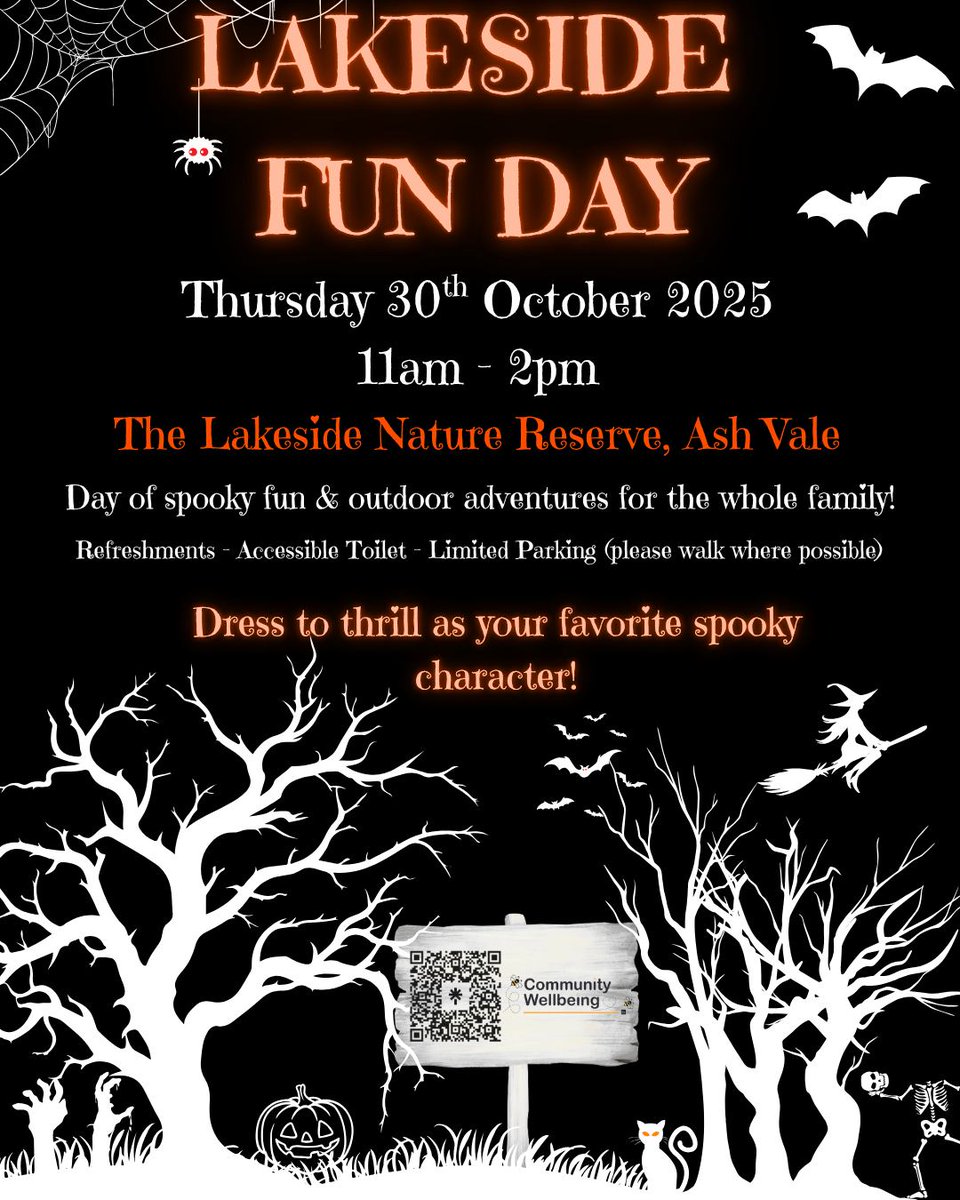 Our friends at Guildford Borough Community Wellbeing Team are hosting a FREE family Lakeside Fun Day on Thurs 30th Oct, 11am–2pm at Lakeside Nature Reserve Ash Vale.
Enjoy Halloween-themed activities, outdoor games, and refreshments - costumes welcome! Limited parking available.