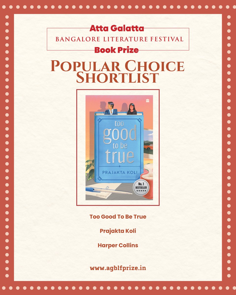 AttaGalatta's tweet photo. Introducing the stellar shortlist in the Popular choice category for the AG-BLF Book Prize 2025!

Visit https://t.co/LiMzegv504 for more.

@HarperCollinsIN , @PenguinIndia , @juggernautbooks , @iamsonalibendre , @UnamPillai , @authoramish , @RujutaDiwekar , @iamMostlySane https://t.co/JTiQEHRZLR