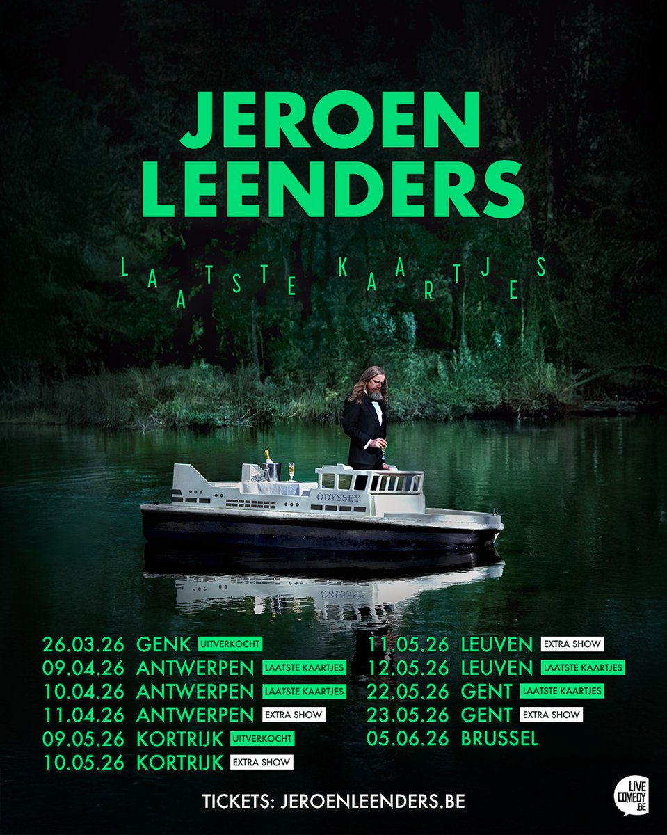 LiveComedybe's tweet image. Extra shows voor #jeroenleenders! De ticketverkoop van 'Laatste Kaartjes' gaat zo hard dat we 4 extra shows hebben toegevoegd! Hij trakteert zijn fans uit Antwerpen, Kortrijk, Leuven en Gent op een tweede show in hun stad. Tickets nu te koop via jeroenleenders.be #comedy