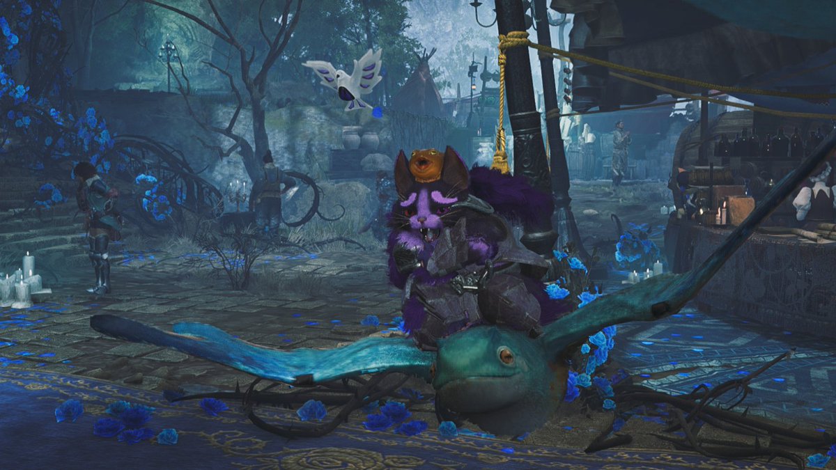eclipse_mocha's tweet image. Decided to give my mildly concerned son a second pet and had him pose with his bird as a spear to show a friend. Turns out that palicos can aura farm.