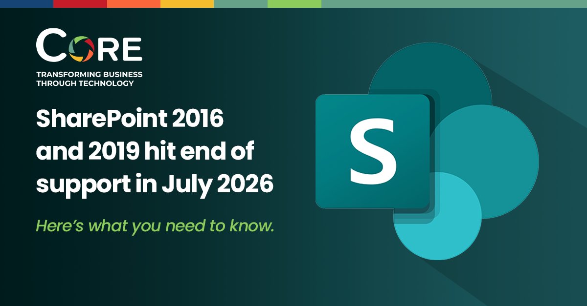 CoreGB's tweet image. Heads-up for every IT leader, Microsoft is winding down support for several on-prem SharePoint versions in 2026 — and the clock is already ticking.
Stay ahead of the curve and follow Core for the latest Microsoft updates: hubs.la/Q03PhRxQ0
#Microsoft365 #SharePoint