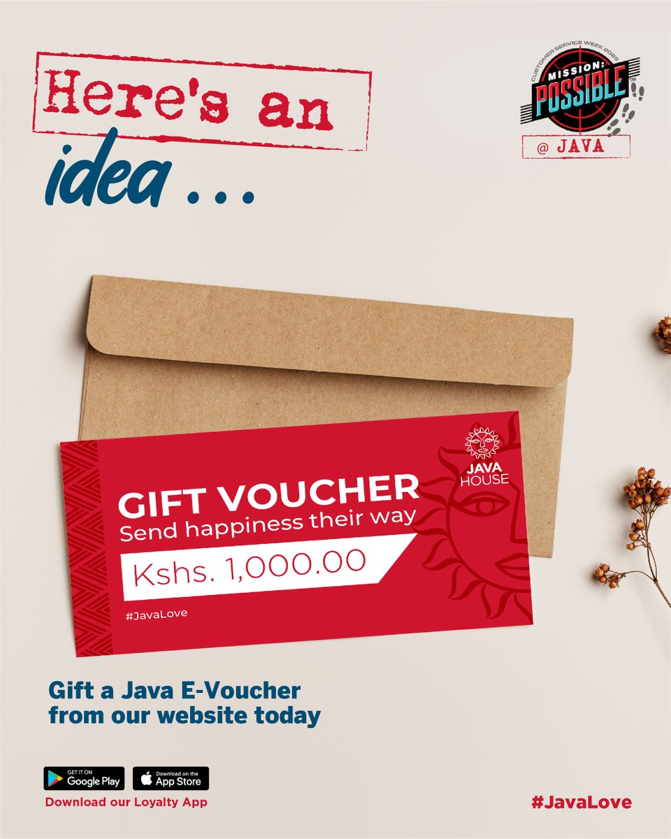 javahouseafrica's tweet image. Completely out of ideas on what to get? Get a Java E- Voucher from our website for you to gift your loved ones.
#JavaLove