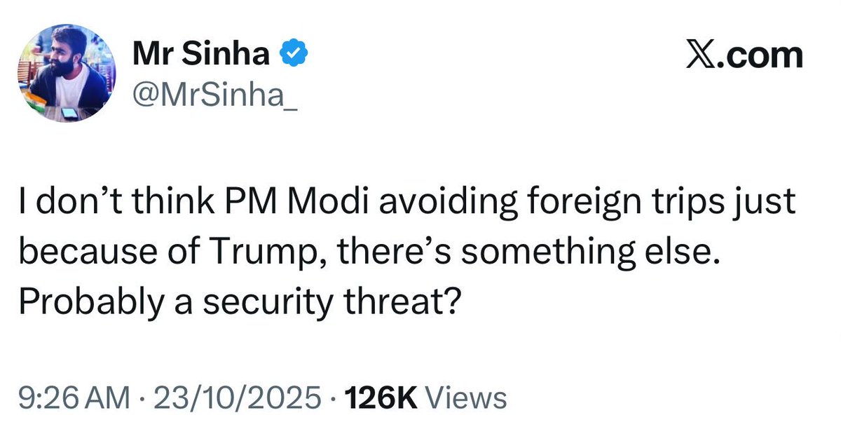 Devi (@defiantdevii) on Twitter photo A security threat at a place where the heads of all the major countries of the world are coming in, including the President of the US?
Who is believing these canards?
What level of worldly knowledge or IQ do these people have?
The speed of going from 56 inches fluff to this! A security threat at a place where the heads of all the major countries of the world are coming in, including the President of the US?
Who is believing these canards?
What level of worldly knowledge or IQ do these people have?
The speed of going from 56 inches fluff to this!
