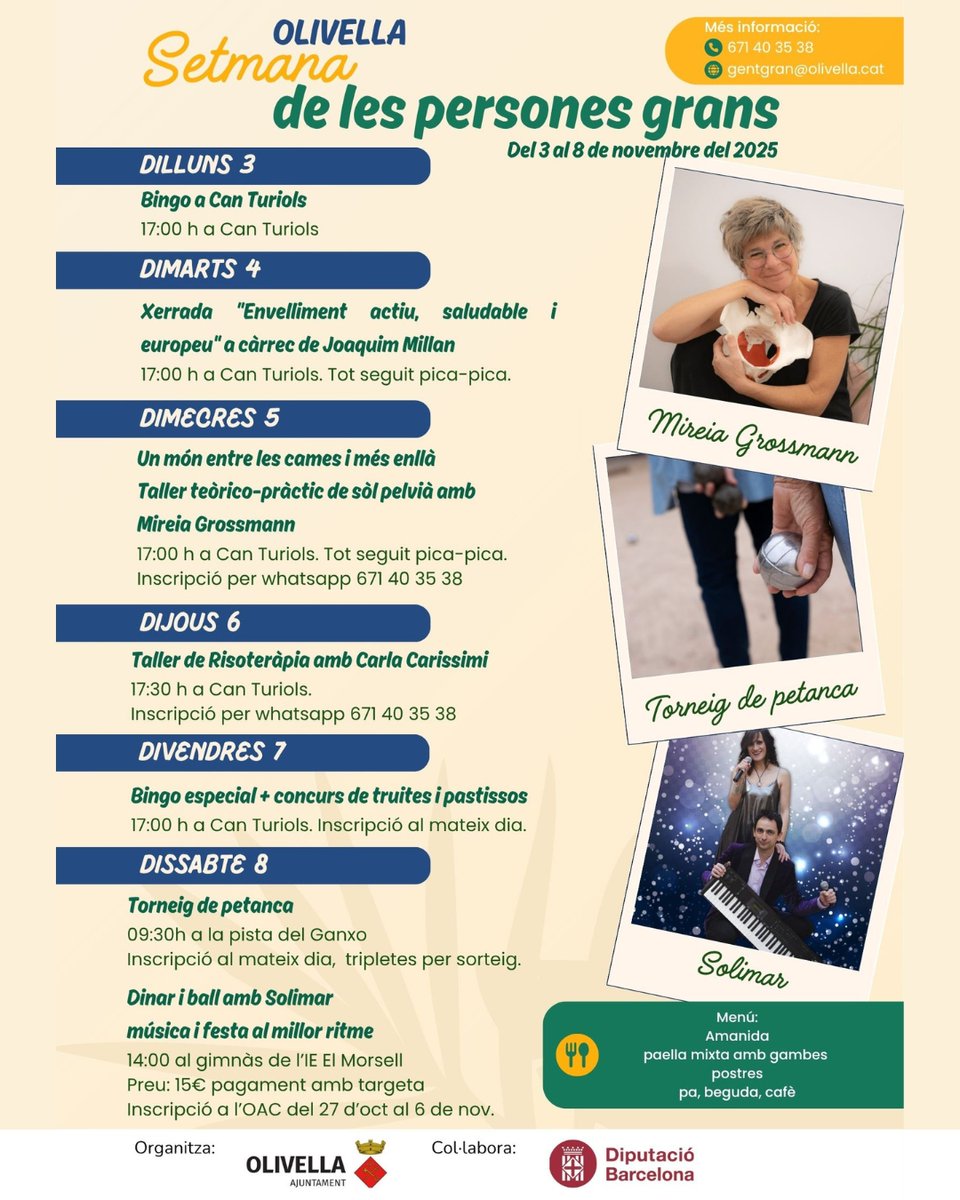 👵👴 Olivella celebra la Setmana de les Persones Grans del 3 al 8 de novembre

🔗 Llegeix la notícia i consulta el programa complet: olivella.cat/actualitat/not…

#OlivellaEtCuida #Olivella #Garraf #PersonesGrans