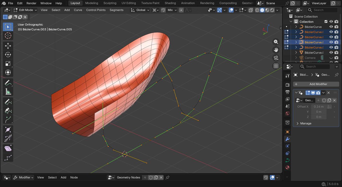 pa_furijaz's tweet image. Finally, with vertex snapping, #Bézier curves in Blender are a breeze to use, so I switched back to my original method (since 2015) for building #SubD model. It gives me nice, even patches and full control over the density. #b3d