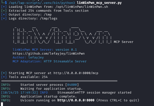 lefayjey's tweet image. ❗✨ Another big news for linWinPwn:  
An MCP Server is now live, allowing seamless integration of linWinPwn commands directly into your AI-driven testing environment.

github.com/lefayjey/linWi…