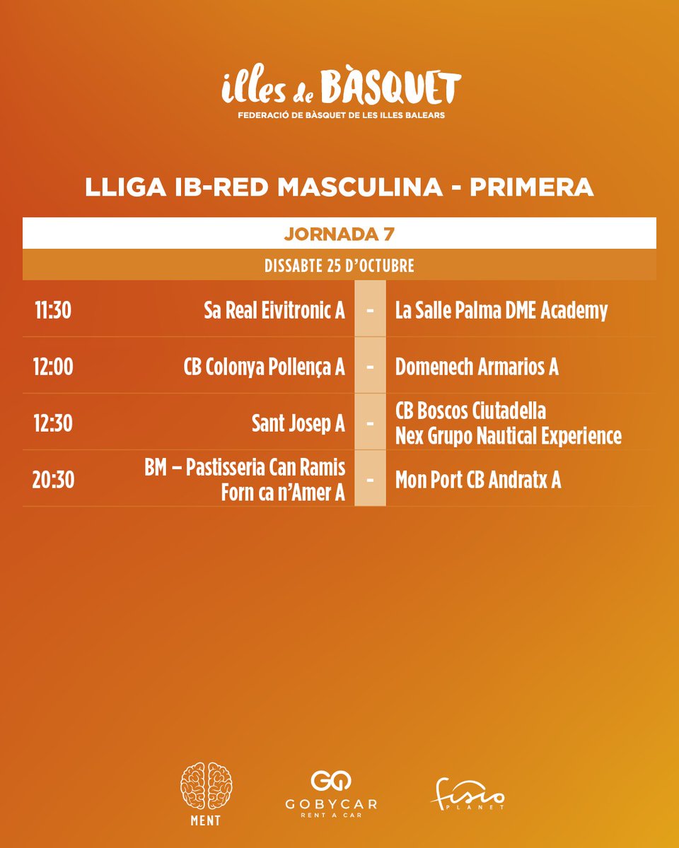 📋 Les Lligues IB-RED tanquen la primera volta de la primera fase de competició aquest cap de setmana

🏀 Aquestes són les graelles de partits pel dissabte

#IllesDeBàsquet