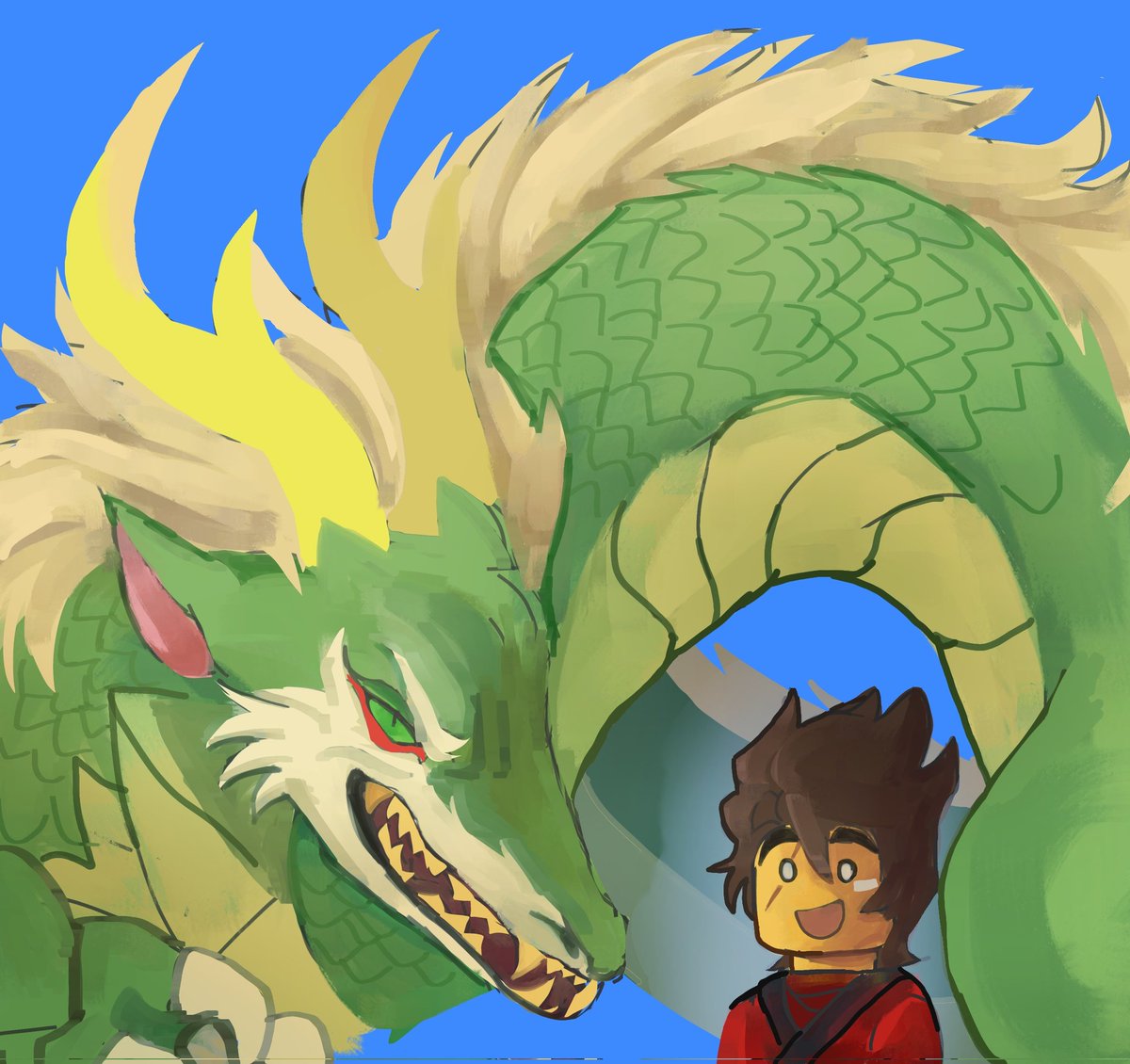 Kai and his dragon kid (Lloyd) :3
