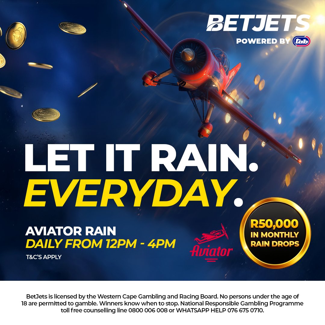 Aweh chommies — it’s that time again! 

Aviator Rain is LIVE and the drops are falling from 12PM–4PM every day! 

Don’t blink, you might miss your mula drop! 

#BetJets #Aviator #RainSeason