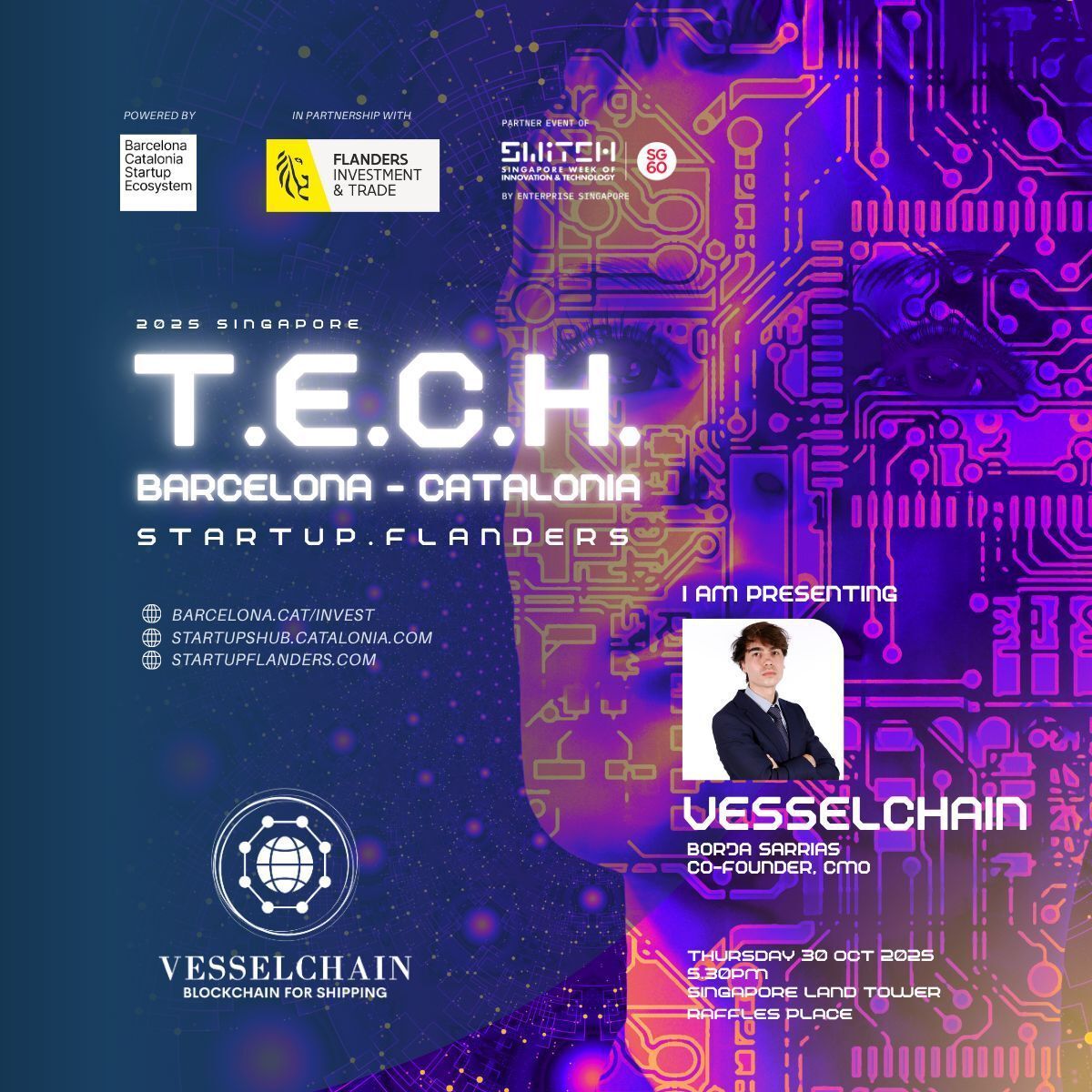 🚀 Big news for #VesselChain!⚓
The #Ignis #blockchain-based project will be showcased in Singapore, bringing next-gen maritime &amp; #supplychain tech to the world!🌐

📍 Oct 29–31 – #SWITCH2025  
📍 Oct 30 – T.E.C.H. Barcelona–Catalonia Demo Day 2025 
🔗 buff.ly/BWePHB5