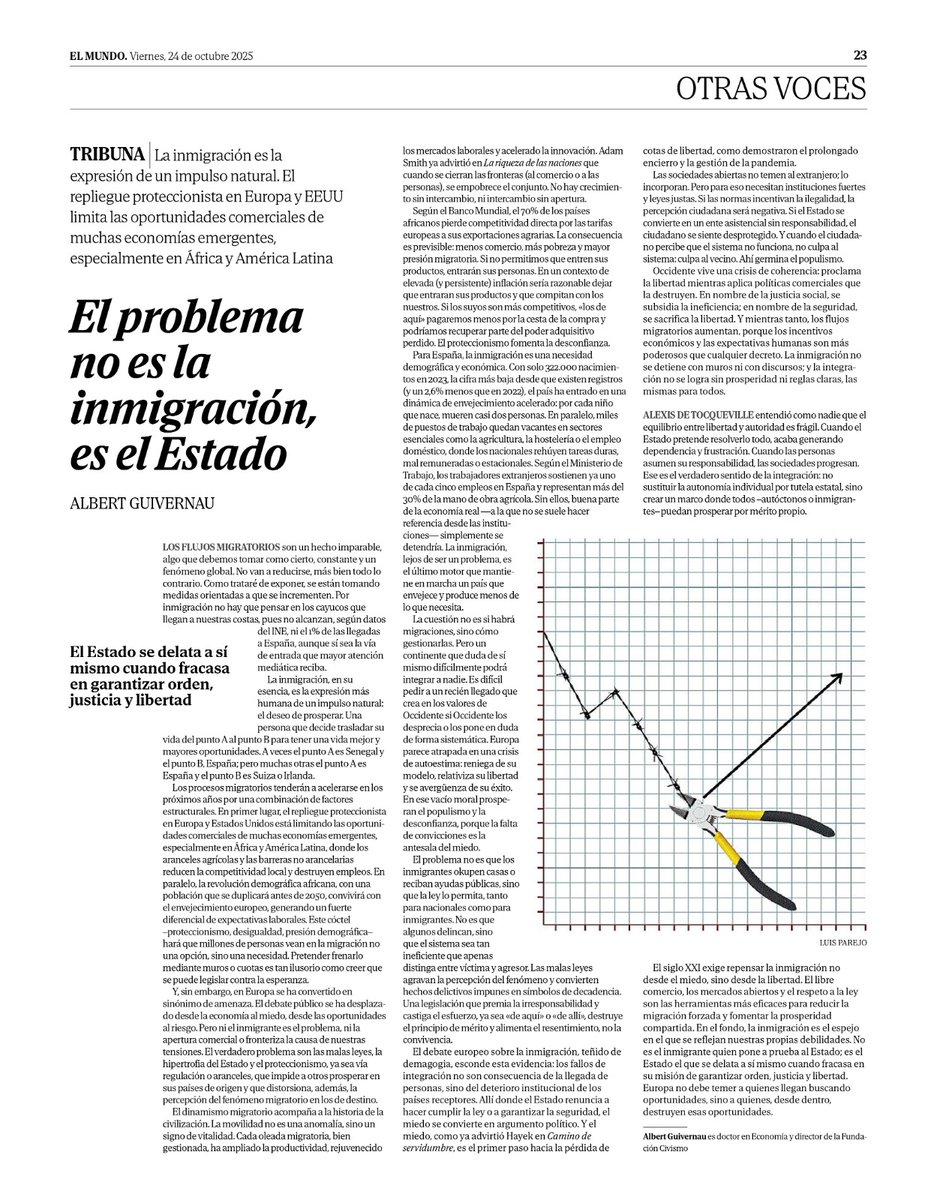 El problema no es la inmigración, es el Estado.

El miedo y el proteccionismo —económico, político y moral— están detrás de nuestras tensiones con la inmigración.

No hay crecimiento sin apertura, ni integración sin reglas claras.
