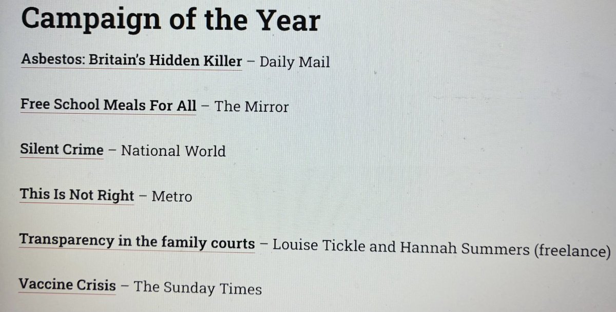 Lovely to see our ⁦<a href="/DailyMirror/">The Mirror</a>⁩ campaign for Free School Meals for All is up for a British Journalism Award