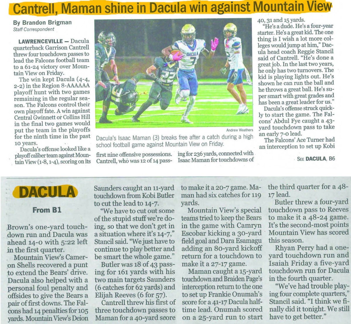 Article from <a href="/GDPsports/">Gwinnett Daily Post</a> from last Friday night's game. #DaculaQB <a href="/DaculaFB/">Dacula Football</a> <a href="/IsaacMaman2/">Isaac Kareem-Maman</a> <a href="/coachStan8/">Reggie Stancil</a> <a href="/CoachE19141/">Craig Edwards</a> <a href="/CoachT_Doster/">Terry Doster</a> <a href="/CoachWarnock4/">Coach Warnock</a> <a href="/GDPfootball/">Gwinnett Daily Post</a> <a href="/willhammock/">Will Hammock</a> <a href="/AdamQBritt/">Adam Britt</a> <a href="/DAWGHZERECRUITS/">Dawg House Recruiting</a> <a href="/PlayBookAthlete/">PLAYBOOK ATHLETE</a> <a href="/RecruitGeorgia/">Recruit Georgia</a> <a href="/ChadSimmons_/">ChadSimmons</a> <a href="/RustyMansell_/">Rusty Mansell</a> <a href="/GAEliteClassic/">GeorgiaEliteClassic</a>