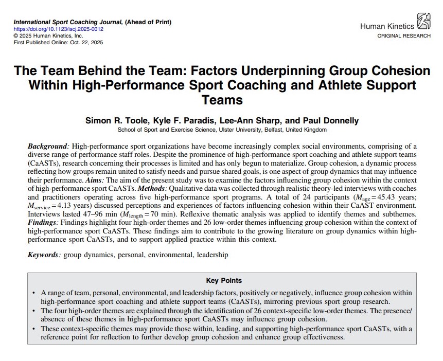Delighted that the paper from the 1st study of my PhD research has been published this week in <a href="/ISCJHK/">ISCJ</a>, with <a href="/KyleParadis/">Dr Kyle Paradis</a> <a href="/BigSisSharpy/">Dr Lee-Ann Sharp</a> &amp; <a href="/PD_Sport1/">Paul Donnelly</a>. It is available here: journals.humankinetics.com/view/journals/… Thanks to all involved in this research project. <a href="/HumanKineticsEU/">Human Kinetics Europe</a> <a href="/UlsterSchSport/">School of Sport & Exercise Science</a>