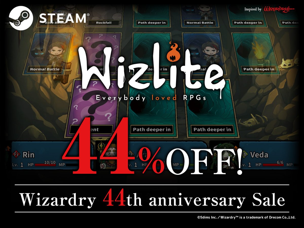 Wizlite: Everybody loved RPGs (@wizlite_rpg) on Twitter photo ⚔️『#Wizardry』44周年記念セール
⏳終了まであと2⃣日!
『#Wizlite』が今だけ 44% OFF🎉
セールは 10/28(火) AM2:00まで!
クラシックRPGの興奮を15分で味わえるローグライトRPG🎮レベルアップ、宝探し、そして全滅もスリル満点⚡
今こそダンジョンに潜る時✨
store.steampowered.com/app/2866960
#SteamSale ⚔️『#Wizardry』44周年記念セール
⏳終了まであと2⃣日!
『#Wizlite』が今だけ 44% OFF🎉
セールは 10/28(火) AM2:00まで!
クラシックRPGの興奮を15分で味わえるローグライトRPG🎮レベルアップ、宝探し、そして全滅もスリル満点⚡
今こそダンジョンに潜る時✨
store.steampowered.com/app/2866960
#SteamSale