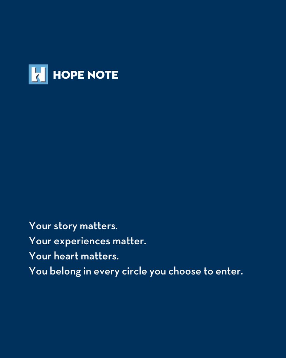 HopeWayCLT's tweet image. #HopeNote

Your story matters.
Your experiences matter.
Your heart matters.

You belong in every circle you choose to enter.