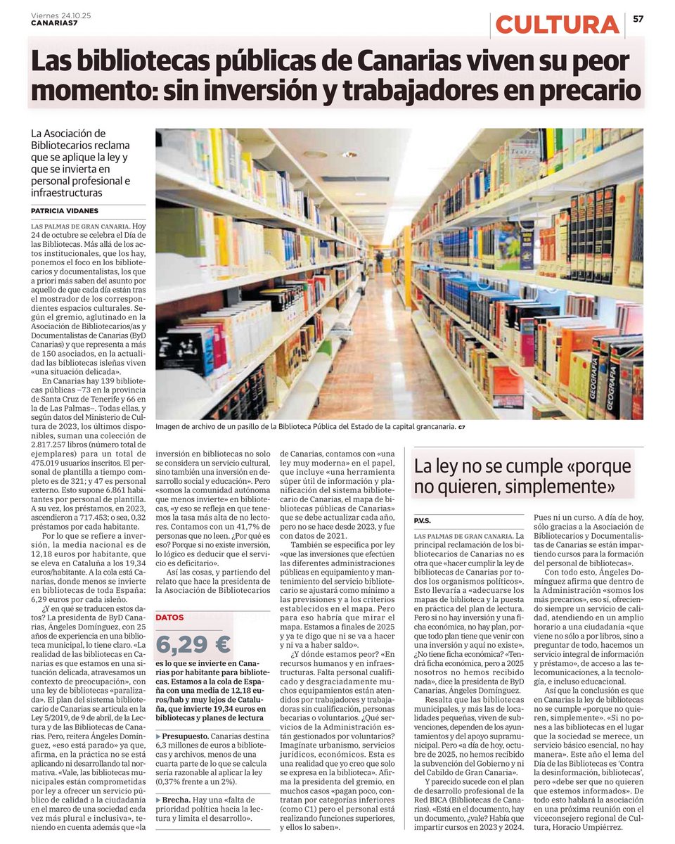 👉Hoy es un buen día para celebrar la importancia de las #bibliotecas, pero también para exigir que estén bien dotadas —con recursos, personal y apoyo suficientes— y que no se usen como un parche, sino como espacios vivos de cultura, encuentro y acceso al conocimiento.